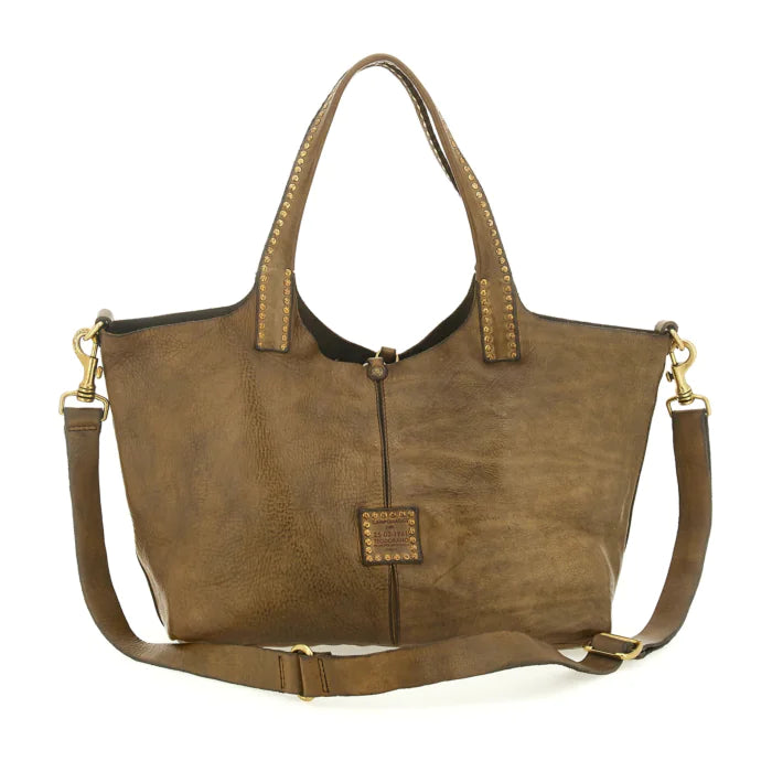 Kura Shopping bag in Ruggine leather with rivets