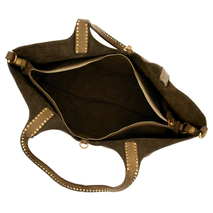 Kura Shopping bag in Ruggine leather with rivets