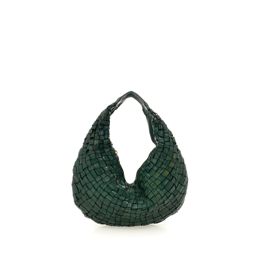 Edera Marissa shoulder bag in woven (Leather) bottle green