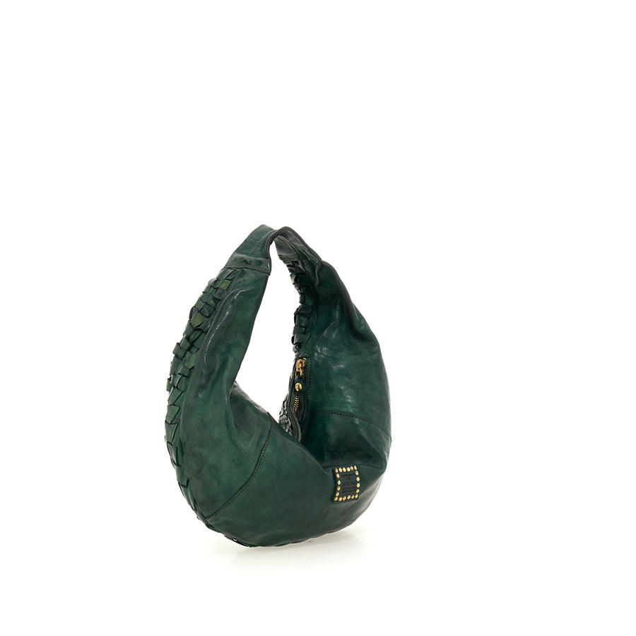 Edera Marissa shoulder bag in woven (Leather) bottle green