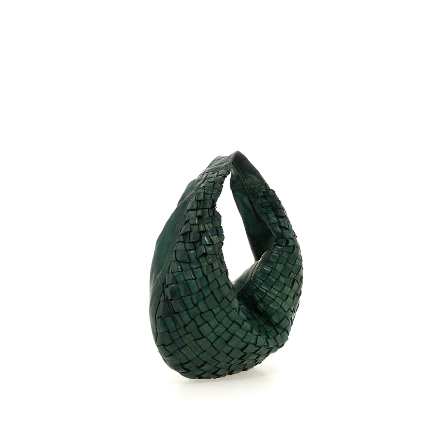 Edera Marissa shoulder bag in woven (Leather) bottle green