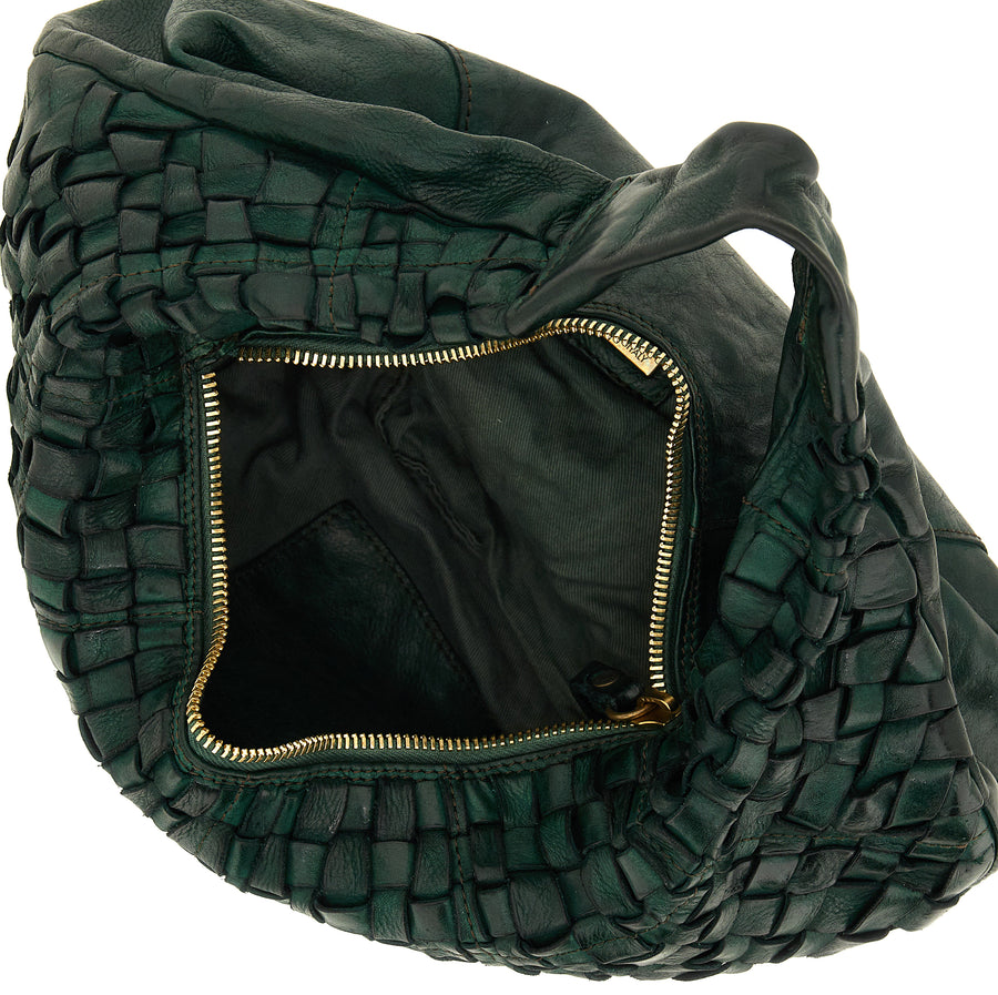Edera Marissa shoulder bag in woven (Leather) bottle green