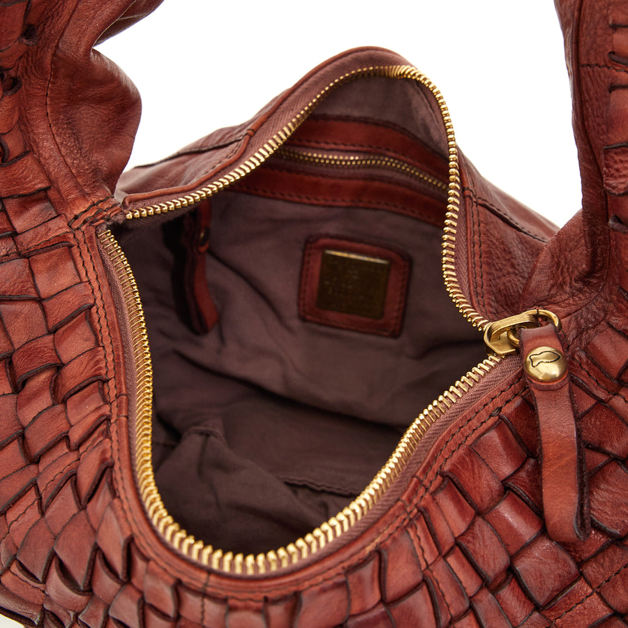 Edera Marissa shoulder bag in woven (Leather) Rust