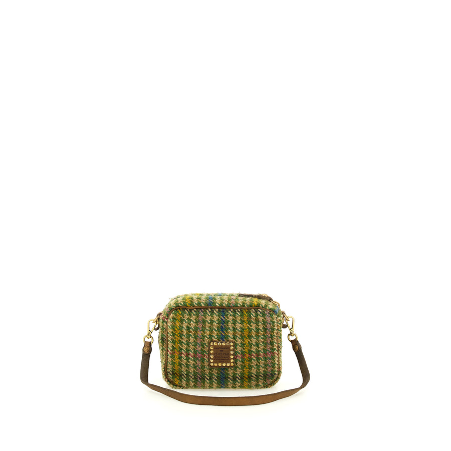 Genziana Cross-body bag in Green - Cognac tartan fabric