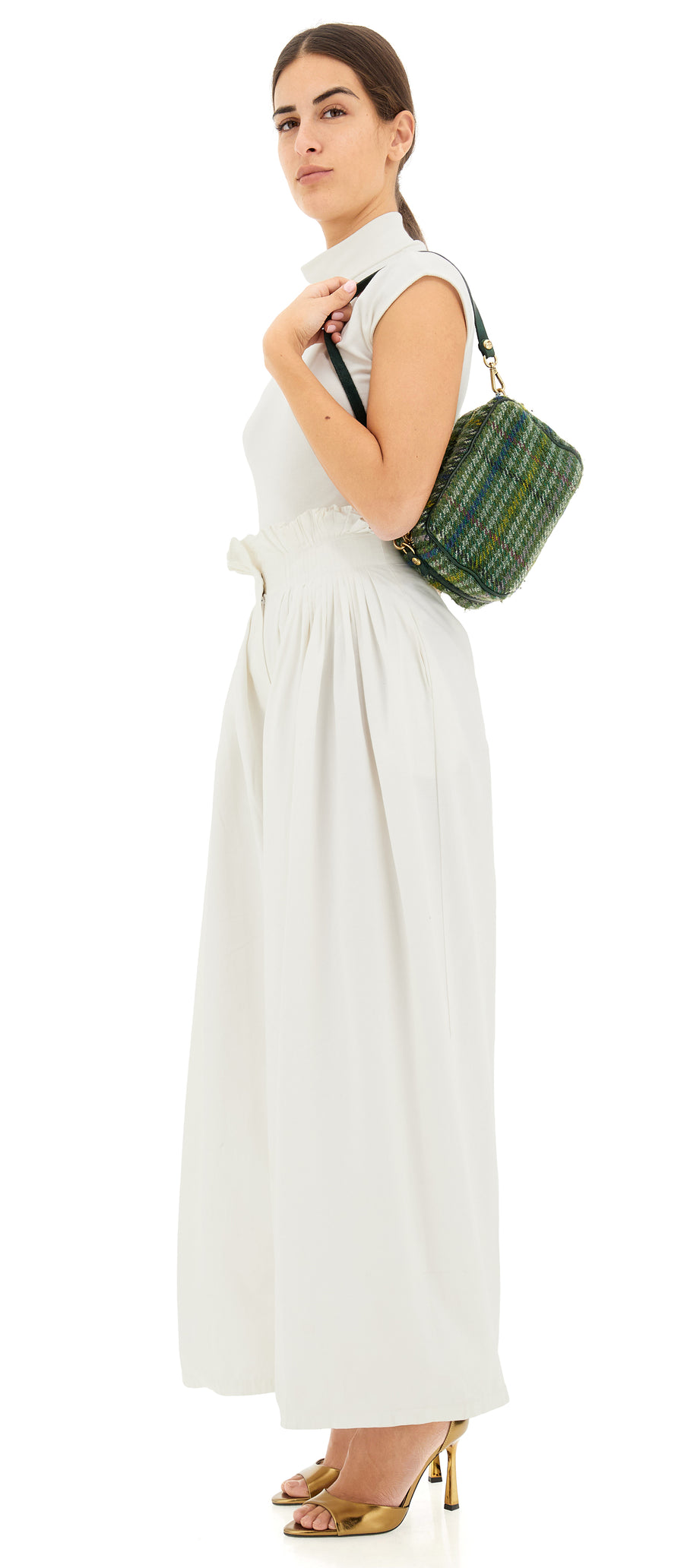 Genziana Cross-body bag in Green - Cognac tartan fabric