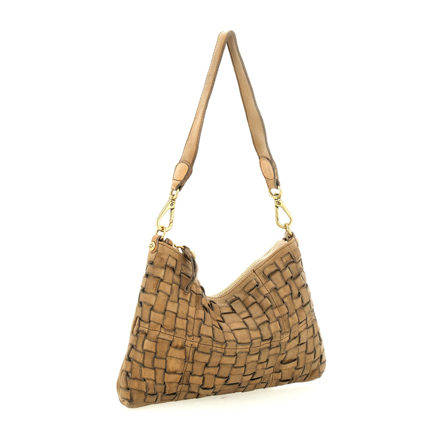 Edera Carla Shoulder Bag in garment-dyed woven cowhide leather - Cement grey