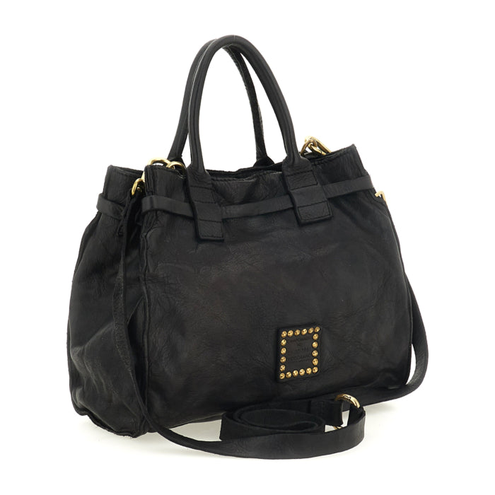 Shopping bag Rosella with studs and rhinestones (Leather) Black