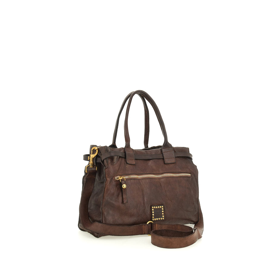 Shopping bag Rosella with studs and rhinestones  LARGE (Leather) Moro brown