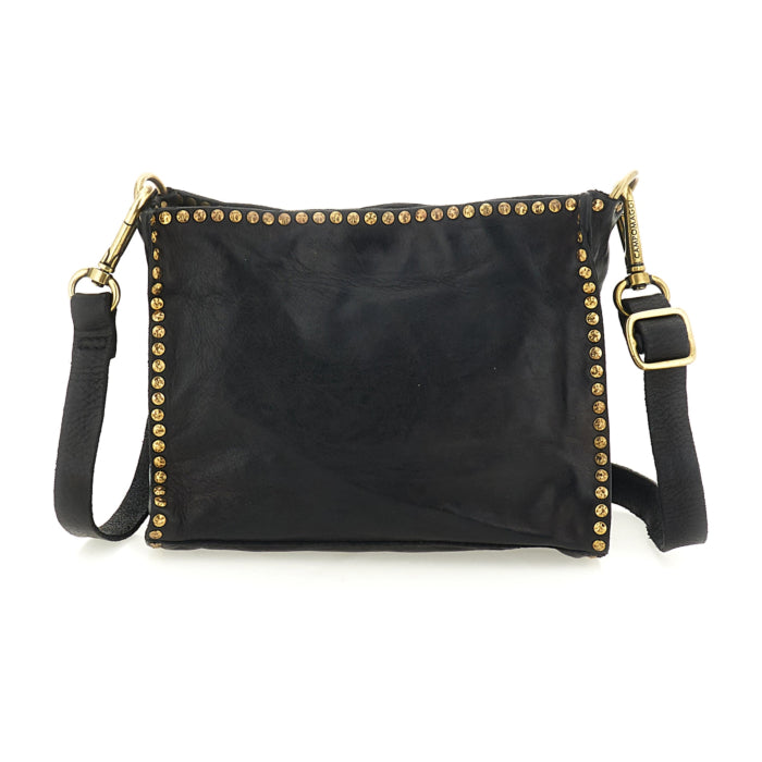 Kura Crossbody Bag Agata in garment-dyed cowhide leather with studs (Black)