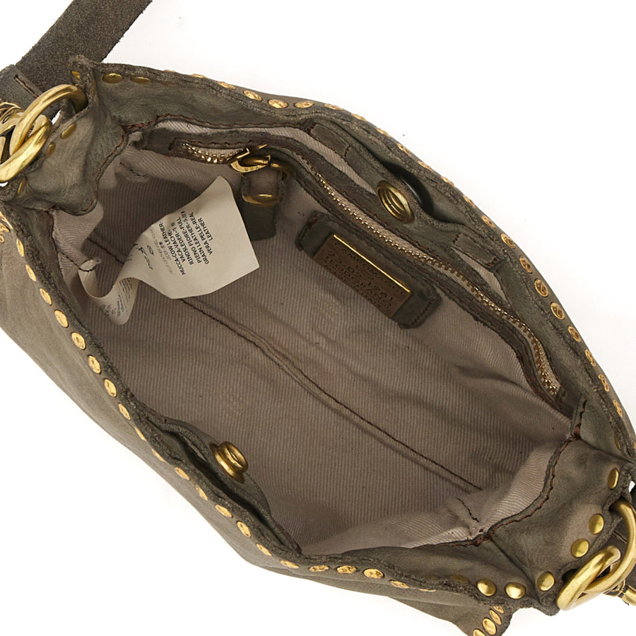 Kura Crossbody Bag Agata in garment-dyed cowhide leather with studs (Cement Grey)