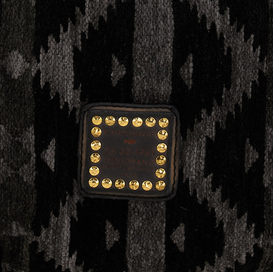 Teresa Shopping Bag in Patricia kilim velvet fabric and garment-dyed cowhide leather - Grey