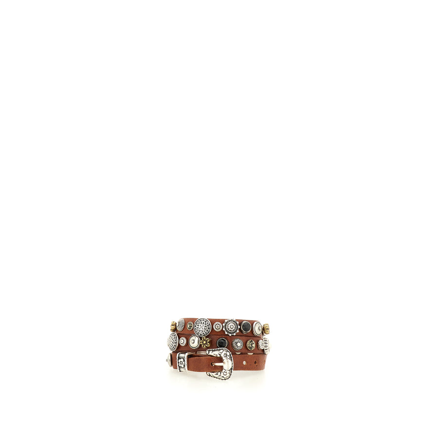 Bracelet garment-dyed cowhide leather with flower studs