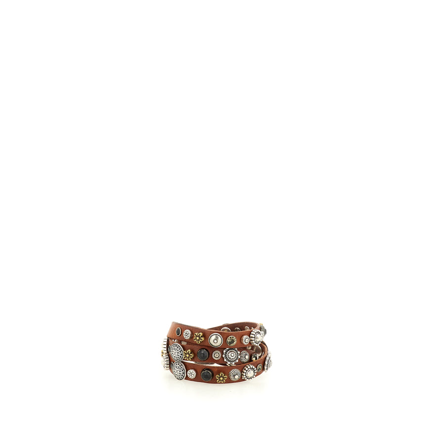 Bracelet garment-dyed cowhide leather with flower studs
