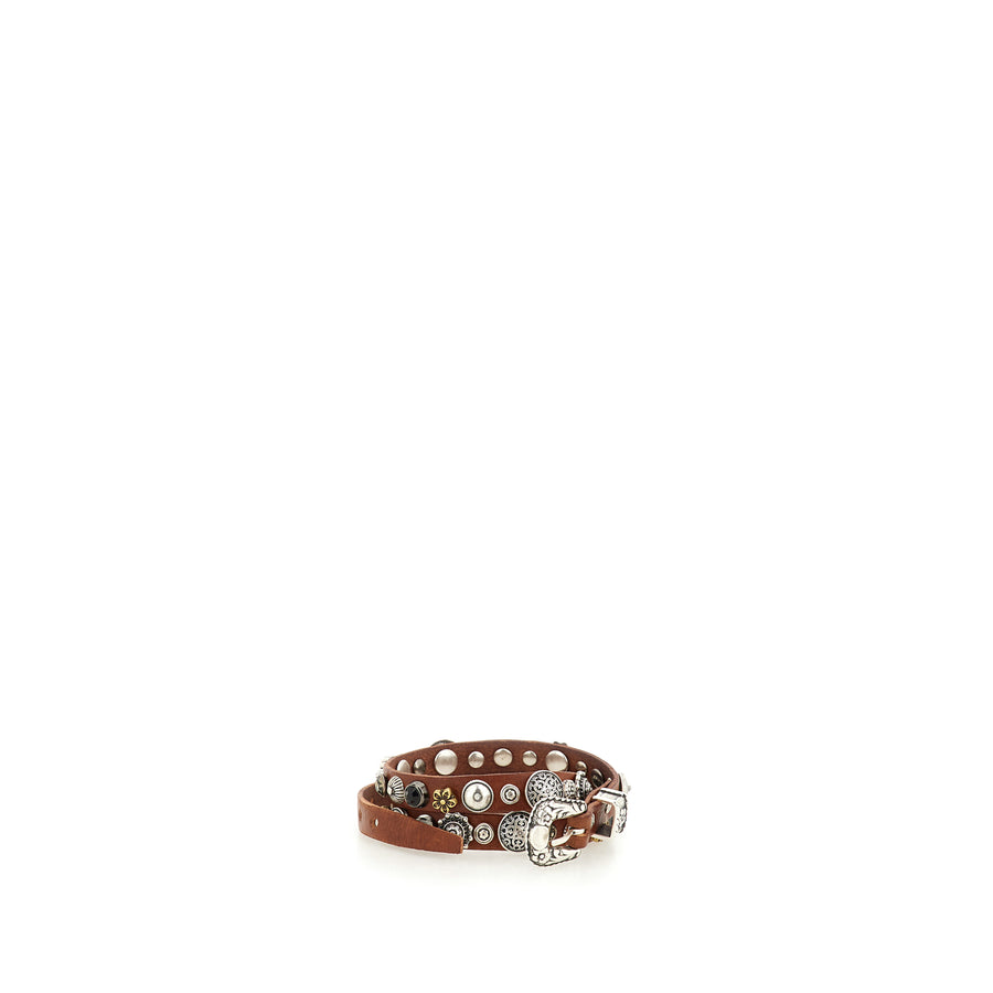 Bracelet garment-dyed cowhide leather with flower studs