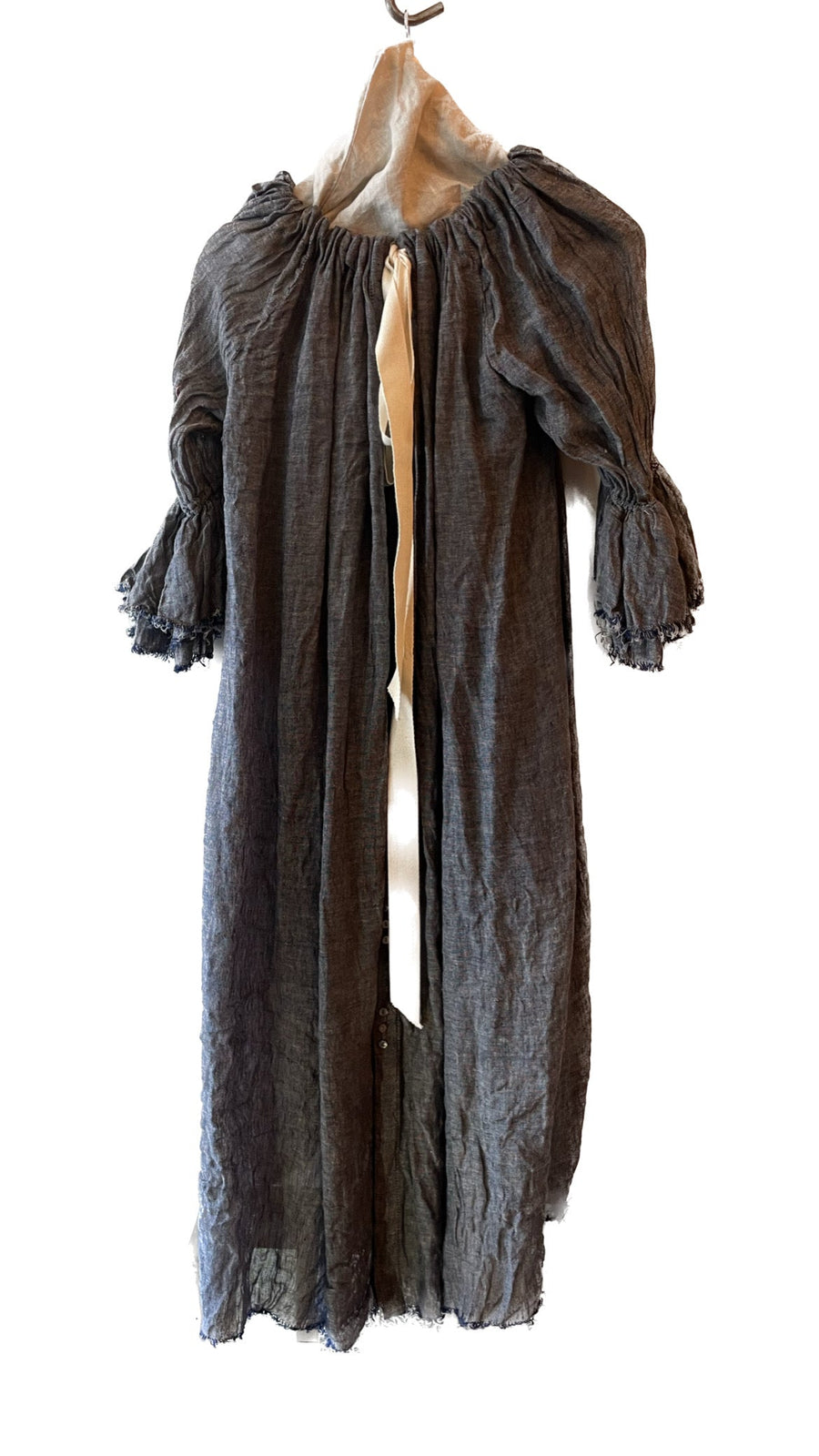 Button Back Dress / Duster -( Linen Gauze) Black