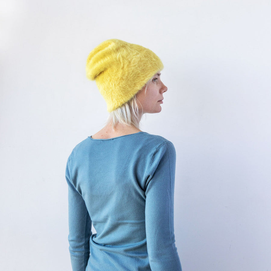The Cuffia Angora beanie - Canary yellow by Milliner Reinhard Plank