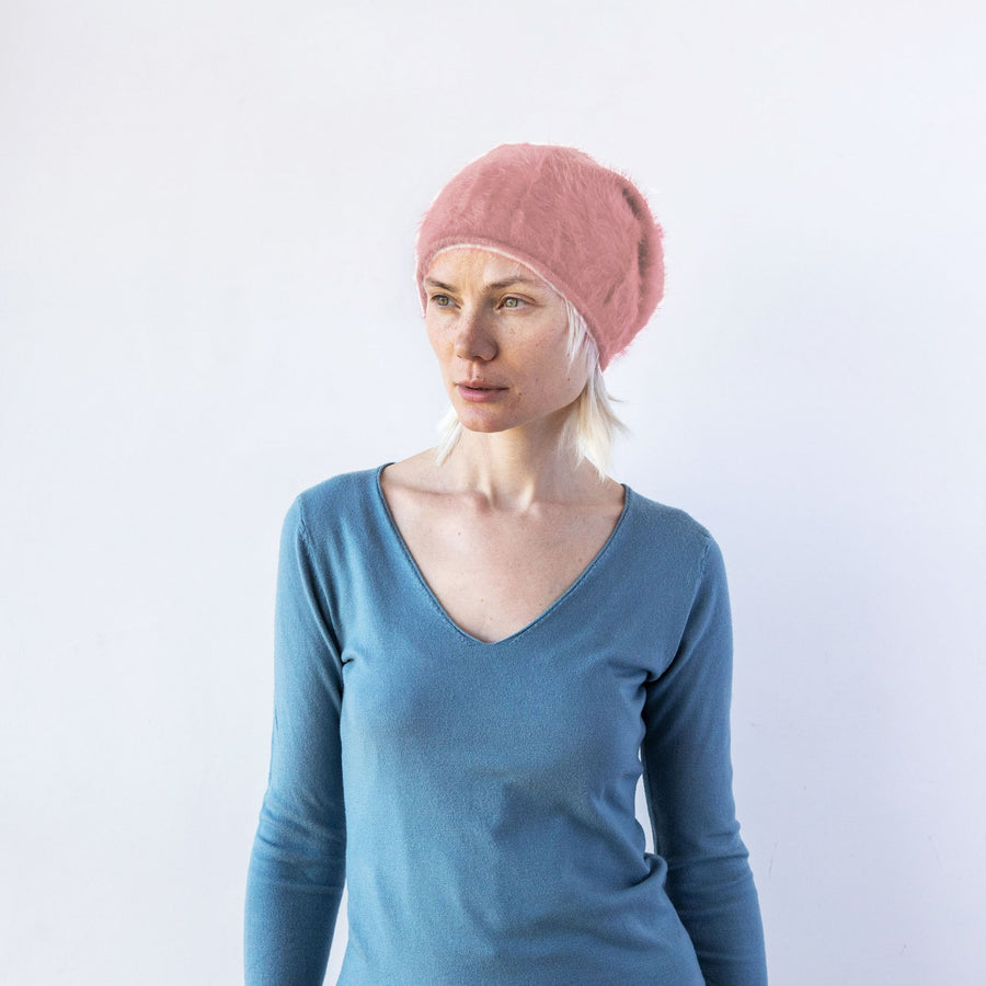 The Cuffia Angora beanie - Dusty Pink by Milliner Reinhard Plank