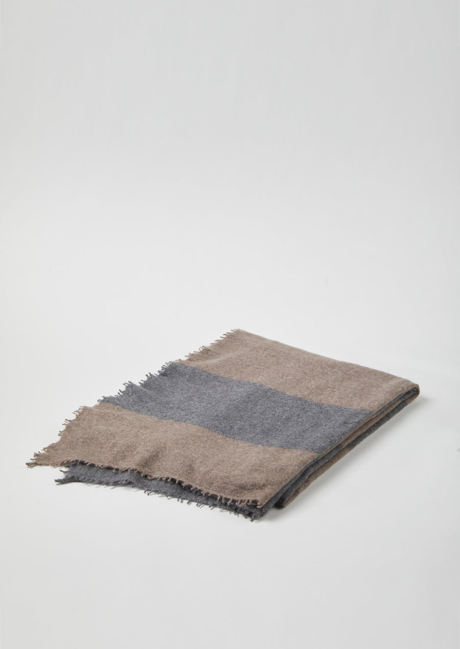 Open Knitted Throw Block Stripe (Cashmere) Charcoal