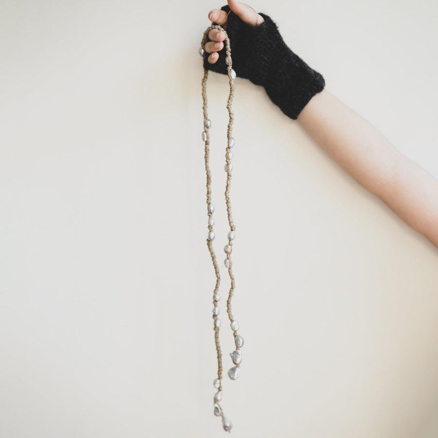 Mela Multi Pearl Linen Wrap Necklace - Pink