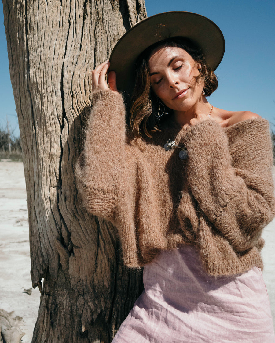 Hand Knit Batwing Sweater (Alpaca) - Candy Pink