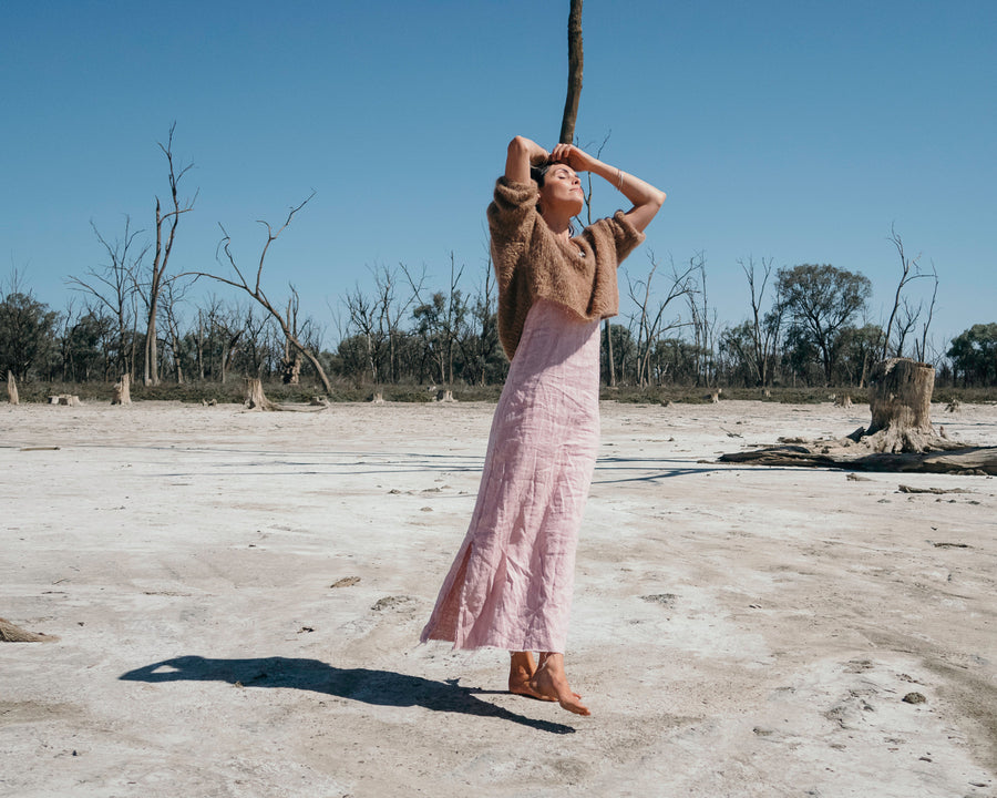 Hand Knit Batwing Sweater (Alpaca) - Candy Pink