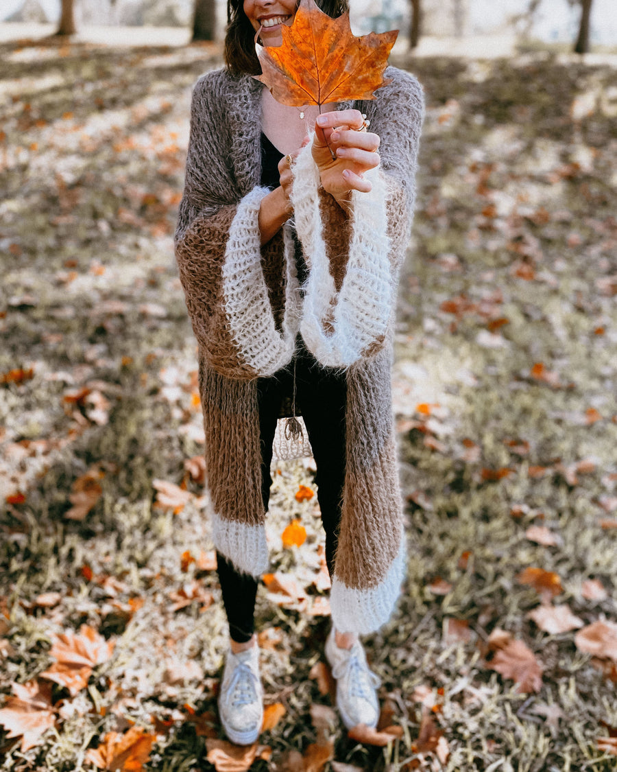 Shawl Collar Handknit Cardigan (Alpaca) - Tri Colour Blues