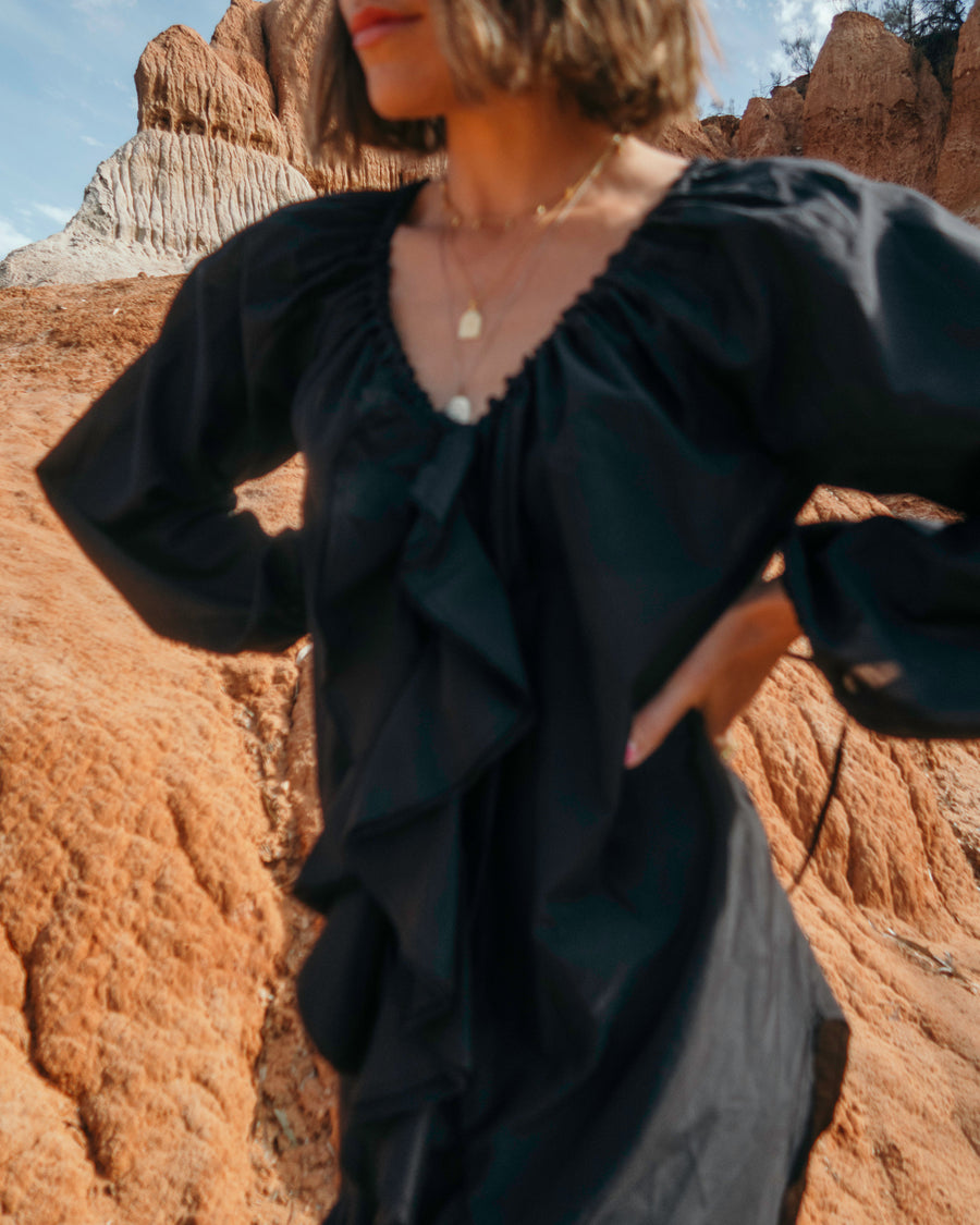 Flounce Blouse (Cotton/Silk) - Black