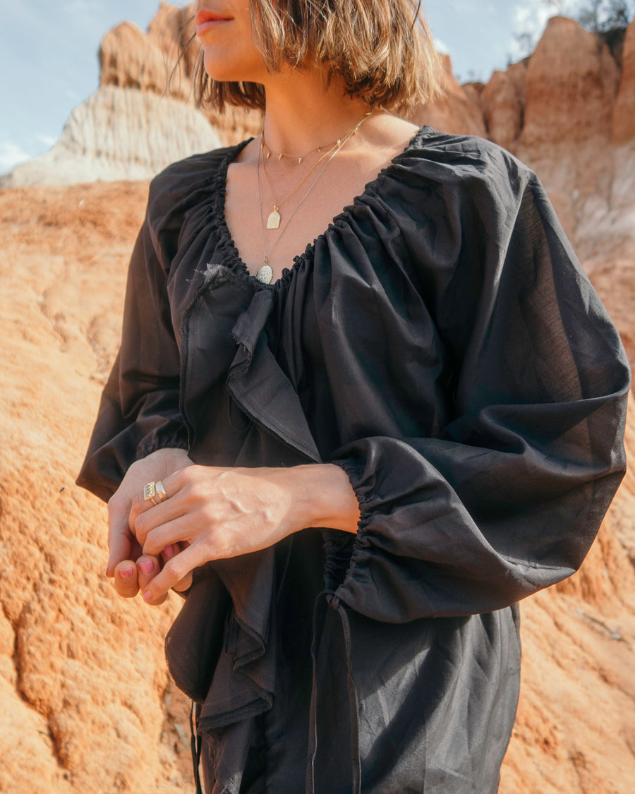 Flounce Blouse (Cotton/Silk) - Black