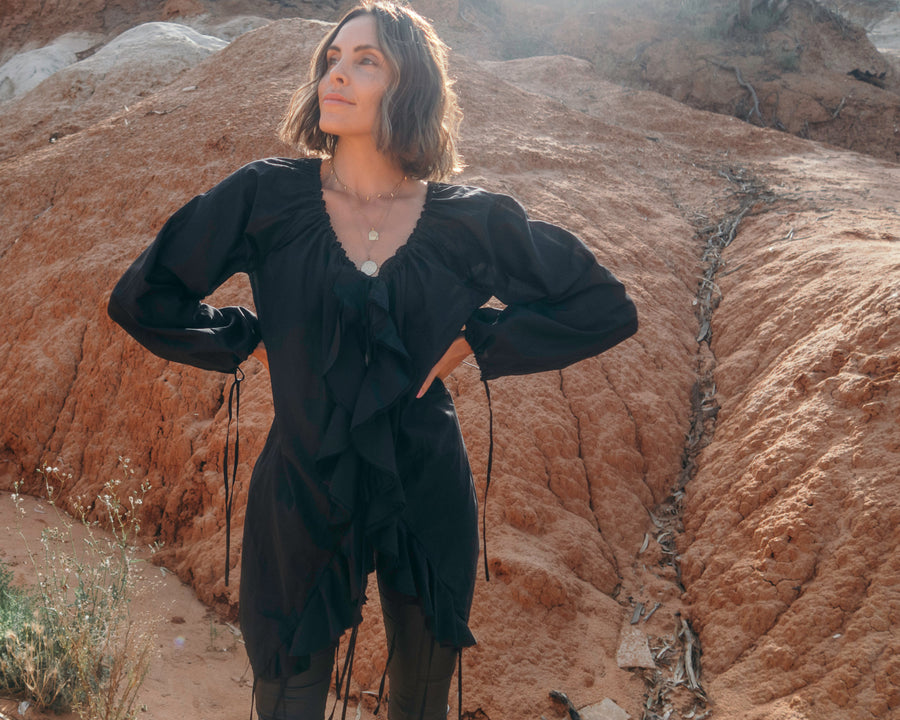 Flounce Blouse (Cotton/Silk) - Black