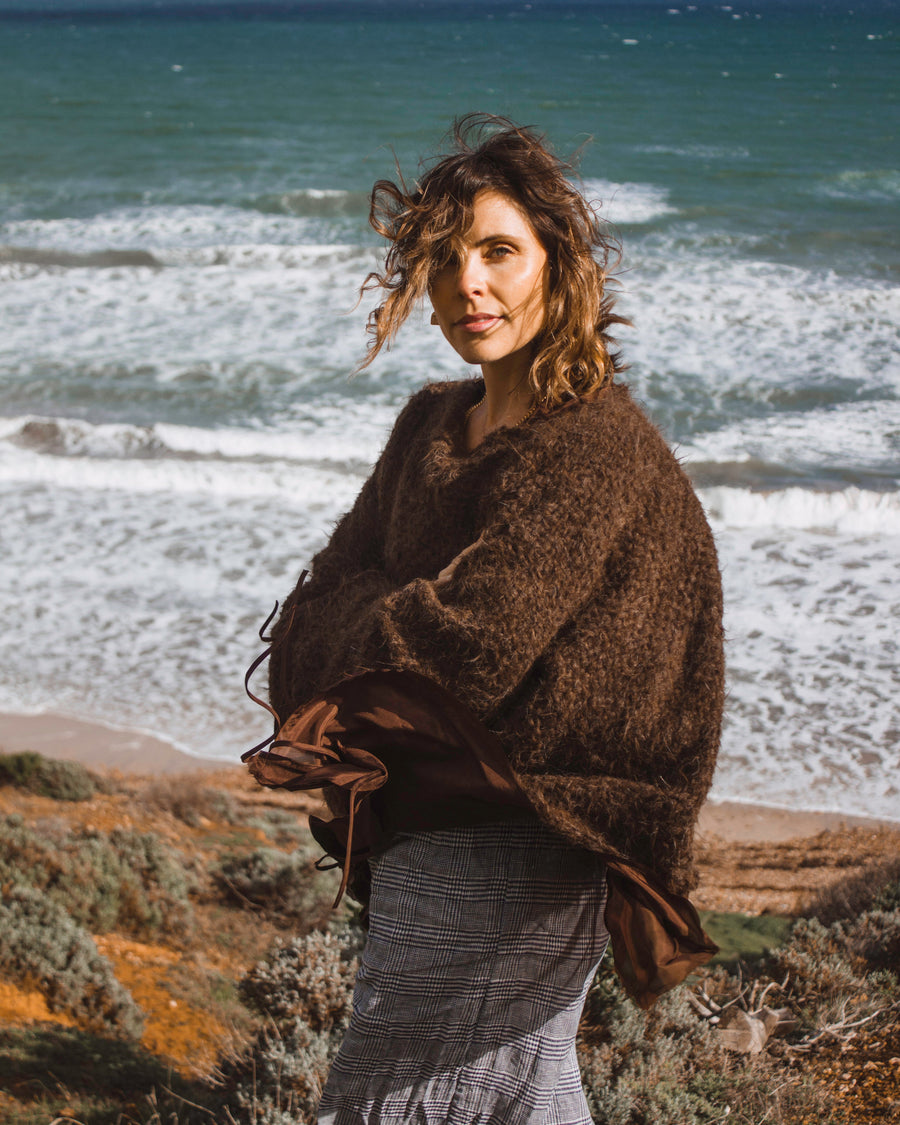 Hand Loom Sweater Detachable Collar (Alpaca) Cognac Brown