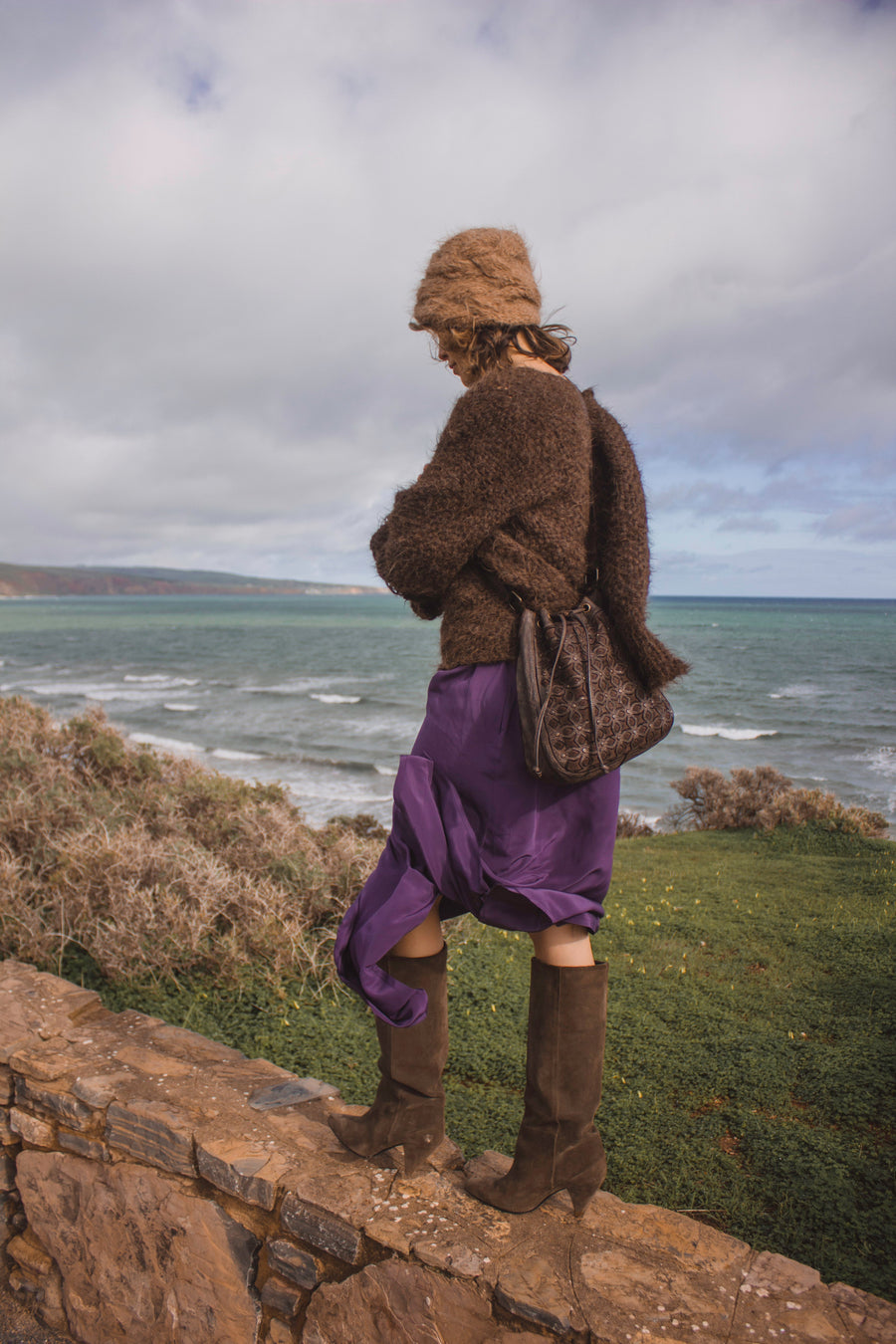 Hand Loom Sweater Detachable Collar (Alpaca) Cognac Brown
