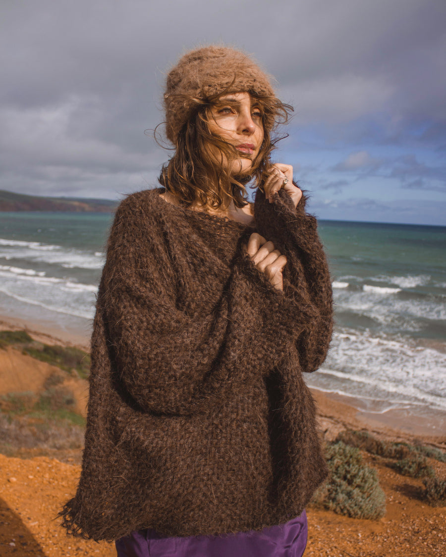 amano by lorena laing alpaca handloom sweater in moccha