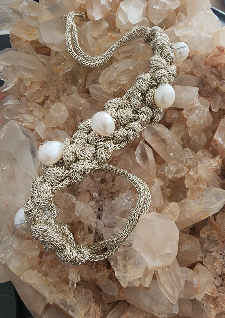 Mela crochet pearl cuff bracelet