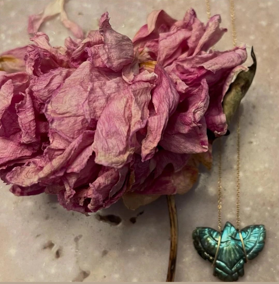 Labradorite hand carved eagle set in 14k Gold