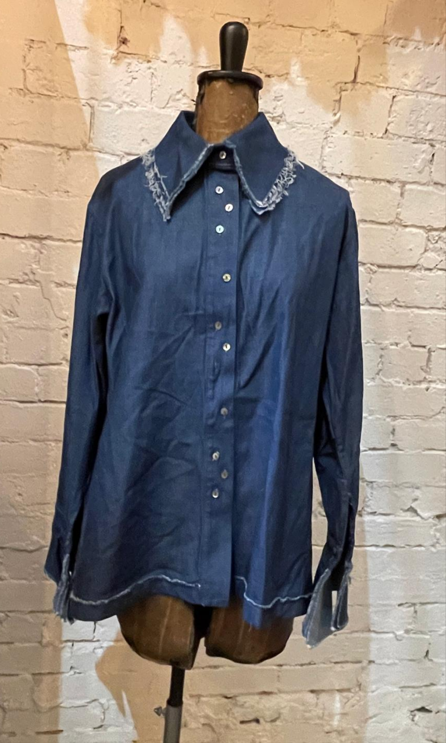 Shirt with cabbage sleeve and collar (denim) - Denim Blue