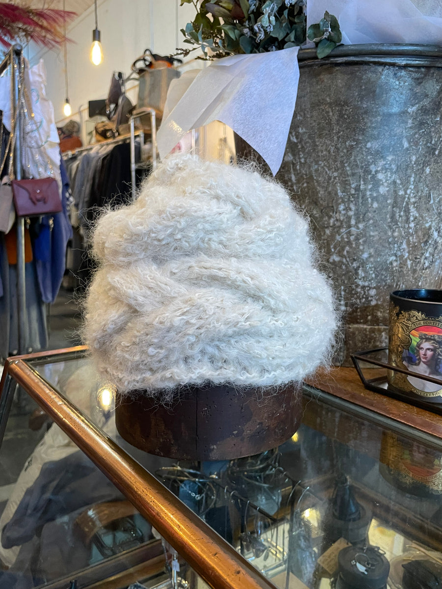 Hand knit cable beanie - Snow Alpaca wool