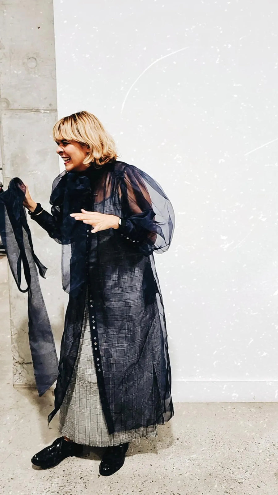 Button Through Shirt Dress (Silk Organza) - Black