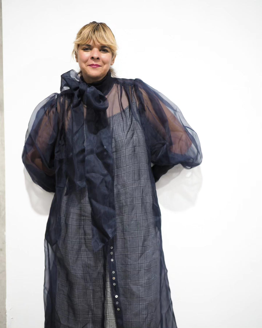 Button Through Shirt Dress (Silk Organza) - Black