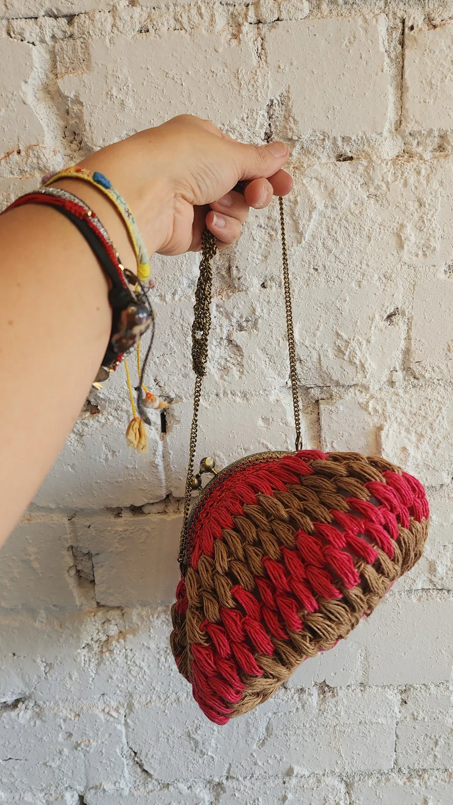 Hand Crochet Linen Purse 26cm