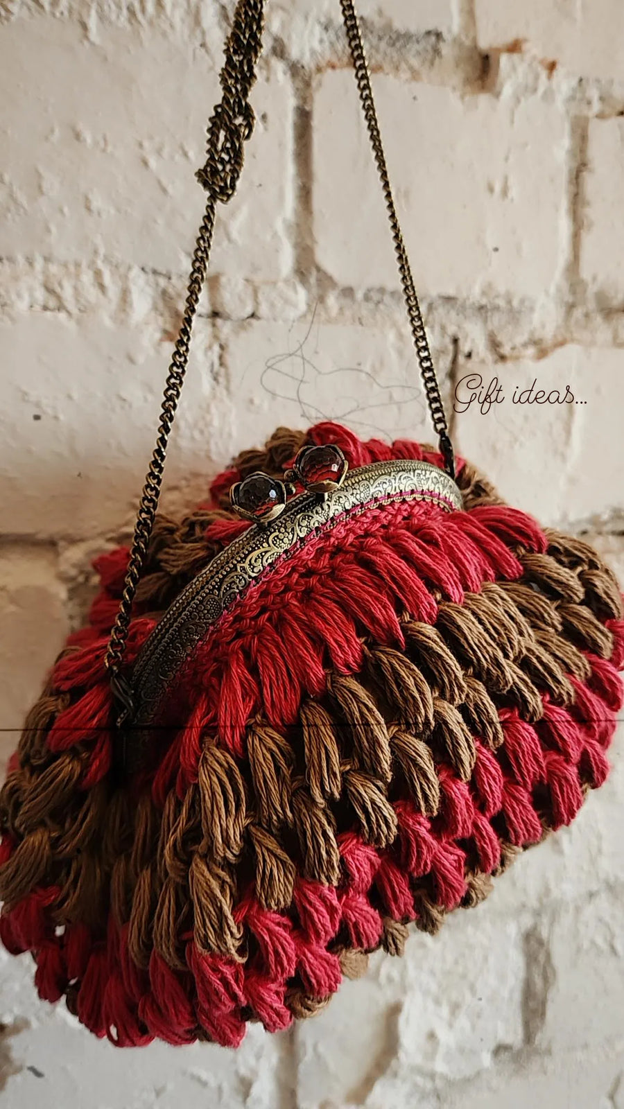 Hand Crochet Linen Purse 26cm