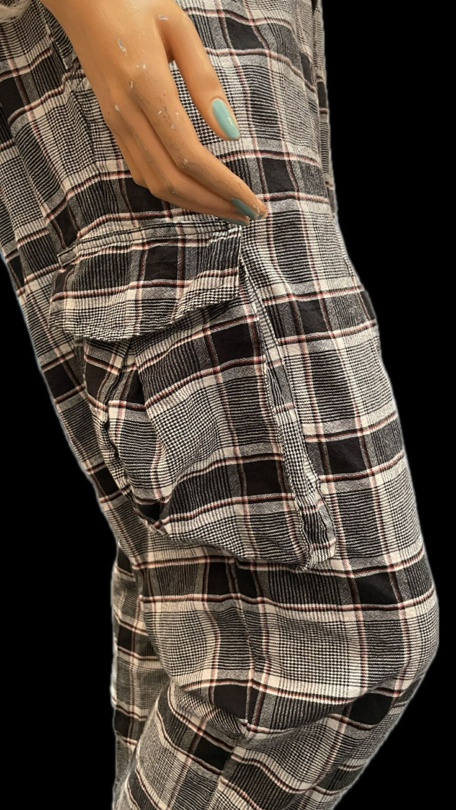 Cargo style pant with elasticated waistband - Linen tartan checks