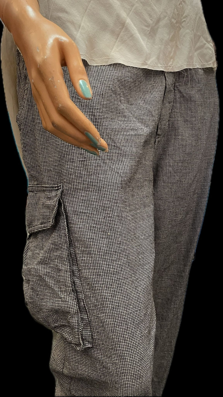 Cargo style pant with elasticated waistband - Linen tartan checks