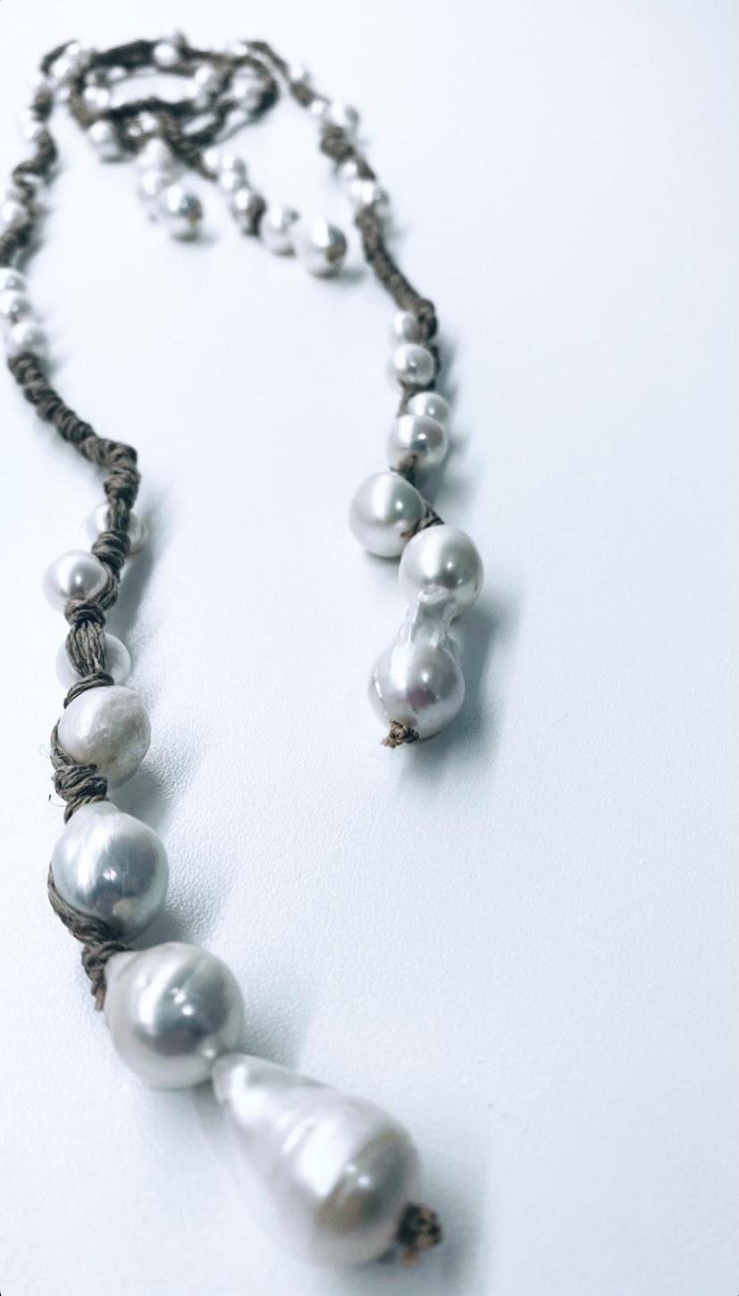 Mela Multi Pearl Linen Wrap Necklace - Pink