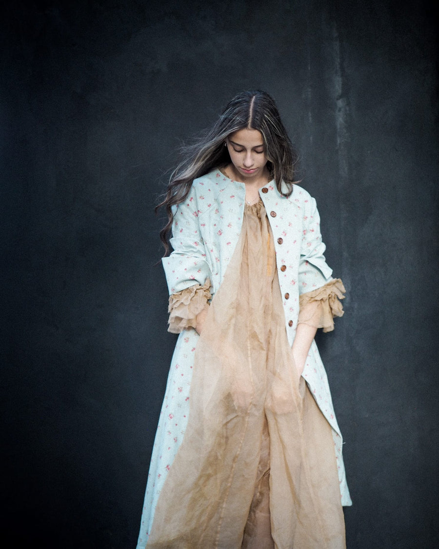 Maxi Riding Coat (Linen)- Flora Print