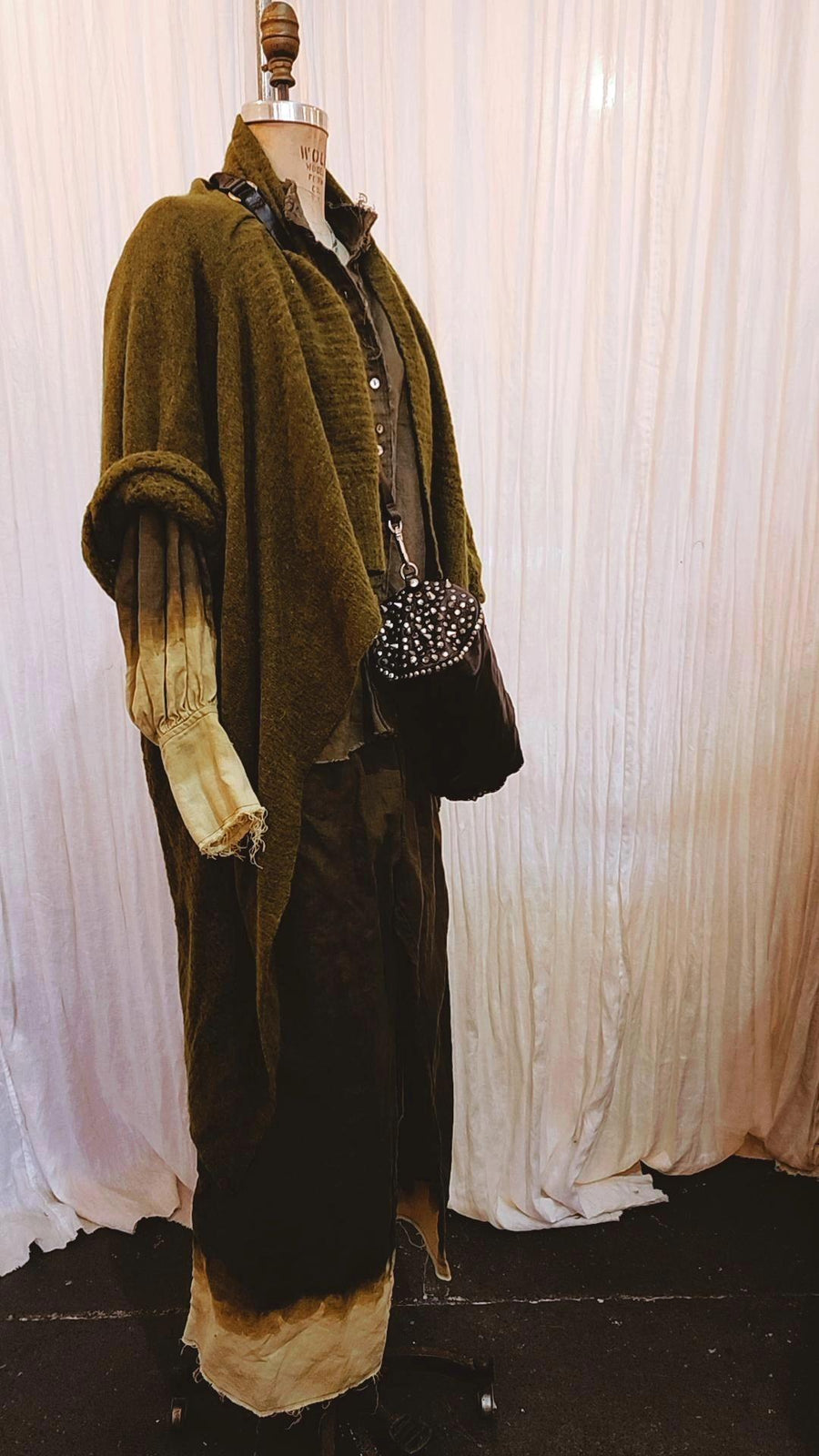 Button Through Neck Tie Blouse / Jacket (Linen) - Black Acid