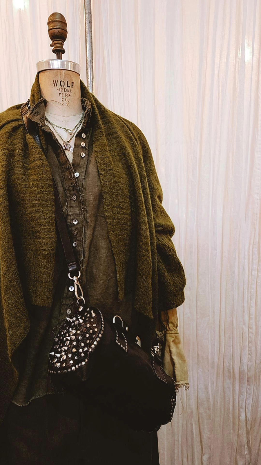 Button Through Neck Tie Blouse / Jacket (Linen) - Black Acid