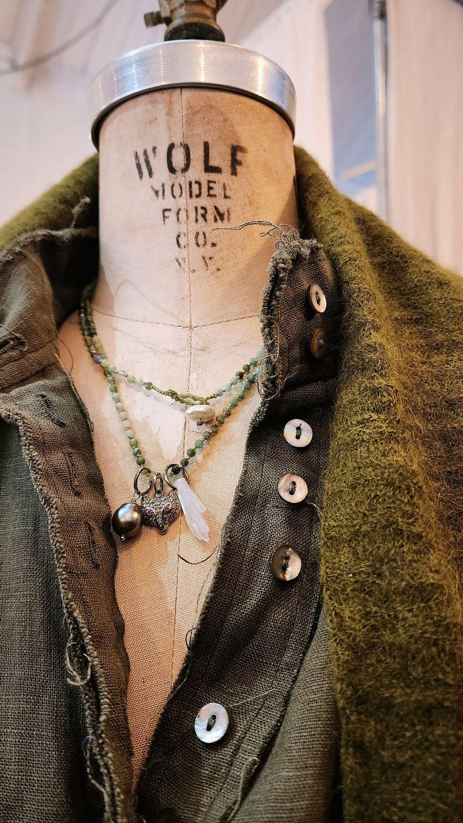 Button Through Neck Tie Blouse / Jacket (Linen) - Black Acid