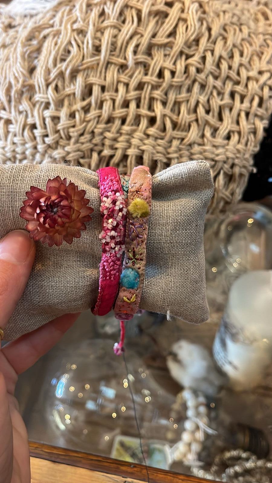 Antonia Rossi hand embroidered and beaded silk bracelet