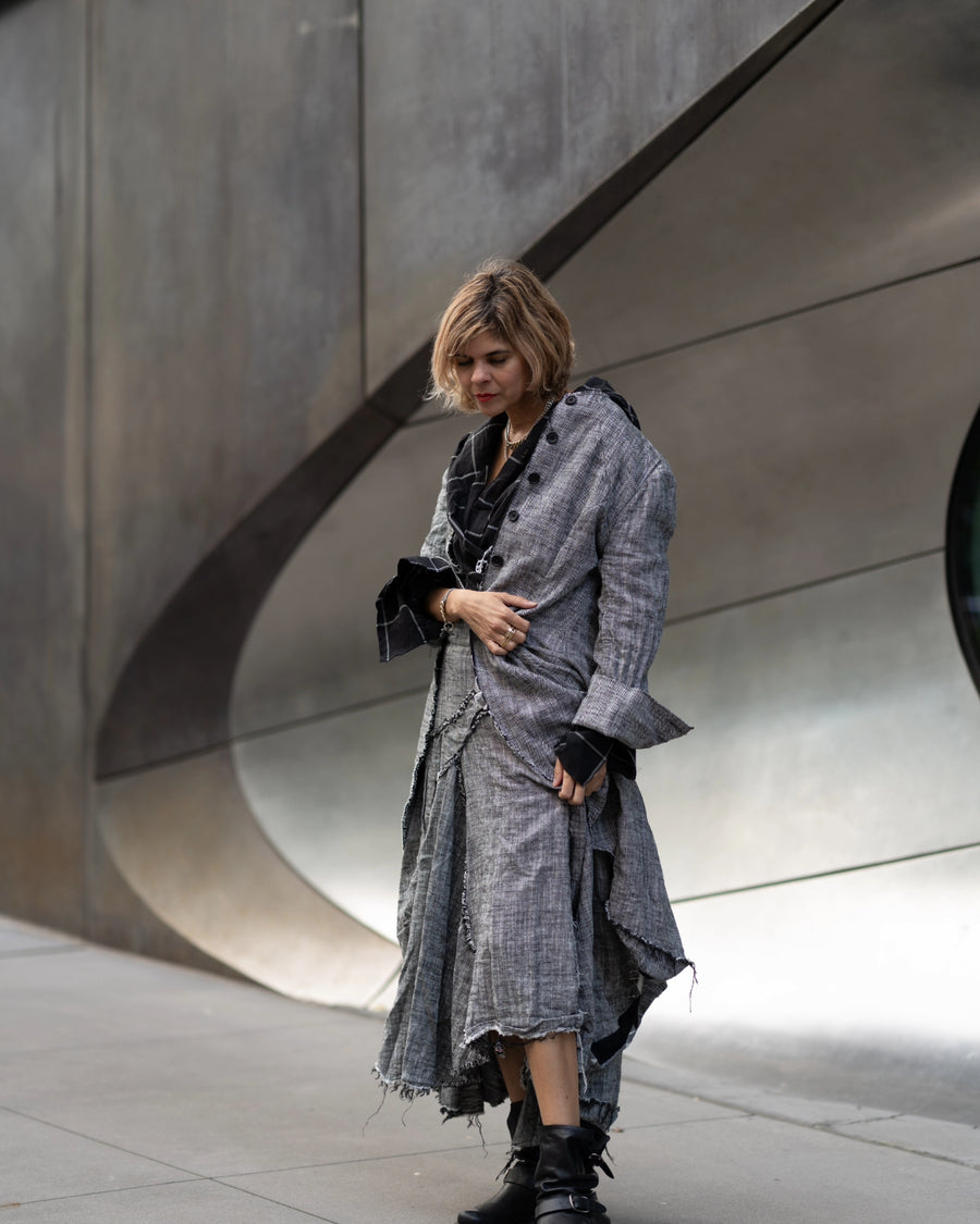 Maxi riding coat (Linen) - Herringbone