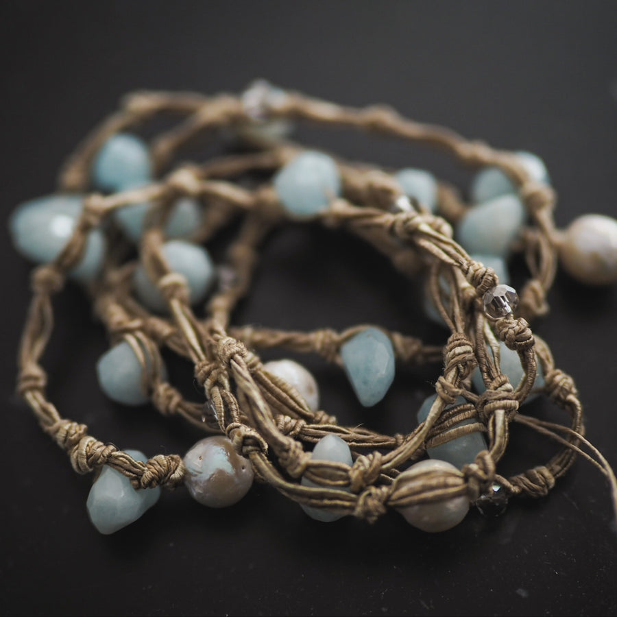 Mela multi pearl and aquamarine lariat